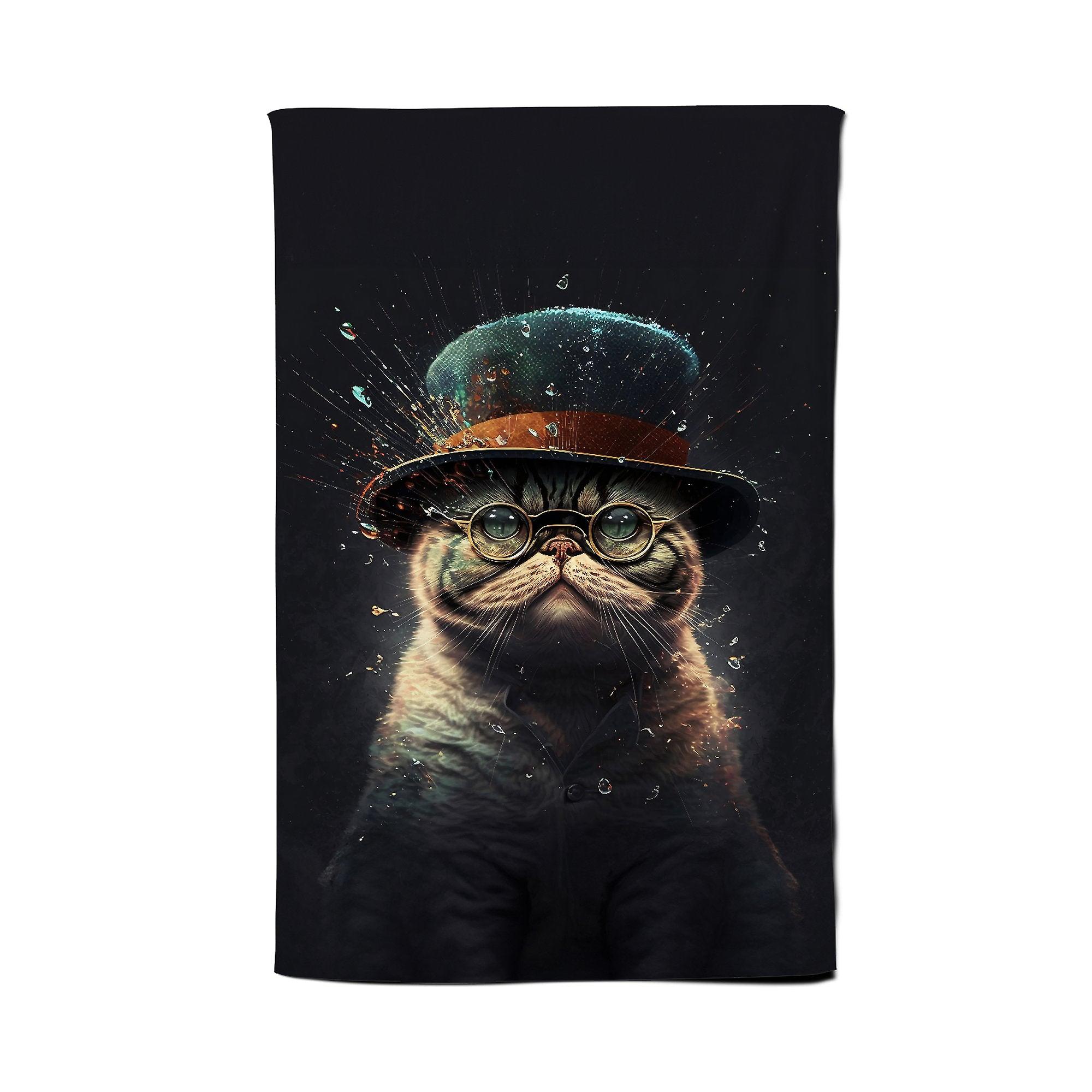 Shorthair Cat Splashart Tea Towel