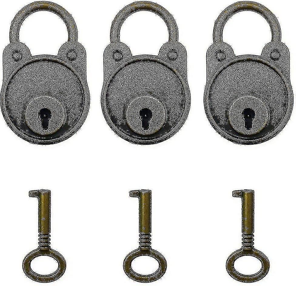3pcs Vintage Antique Style Mini Archaize Padlocks Key Lock With Keys (bronze)