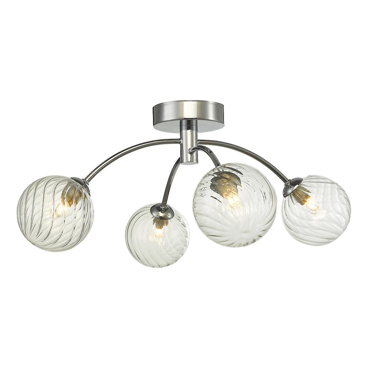 Izzy Semi Flush Ceiling Light Light Polished Chrome Twisted Glass, 4x G9