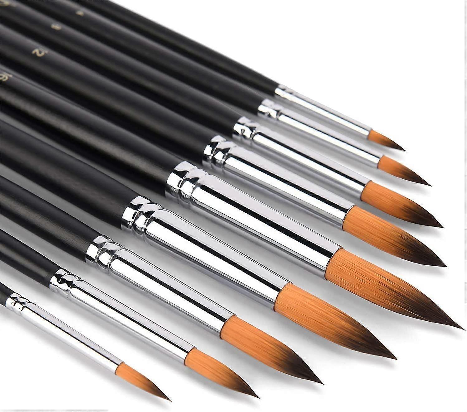 9-piece, long-handled birch paint brush set for watercolor, acrylic and liner painting