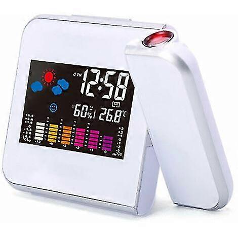 Electronic Weather Clock With Color Display, Weather Forecast Projection Clock Weather Station White