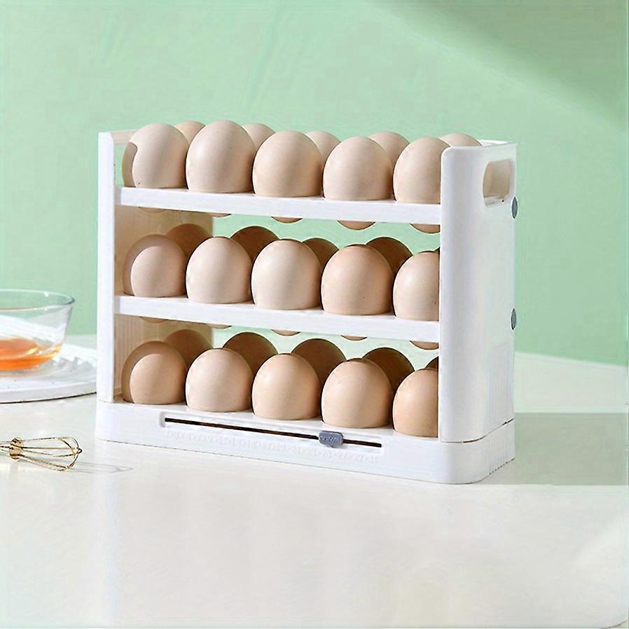 Space-Efficient 3-Layer Egg Rack for Refrigerator Holds 30, PVC Material, Flip-Design, Fridge Side-Door Compatible
