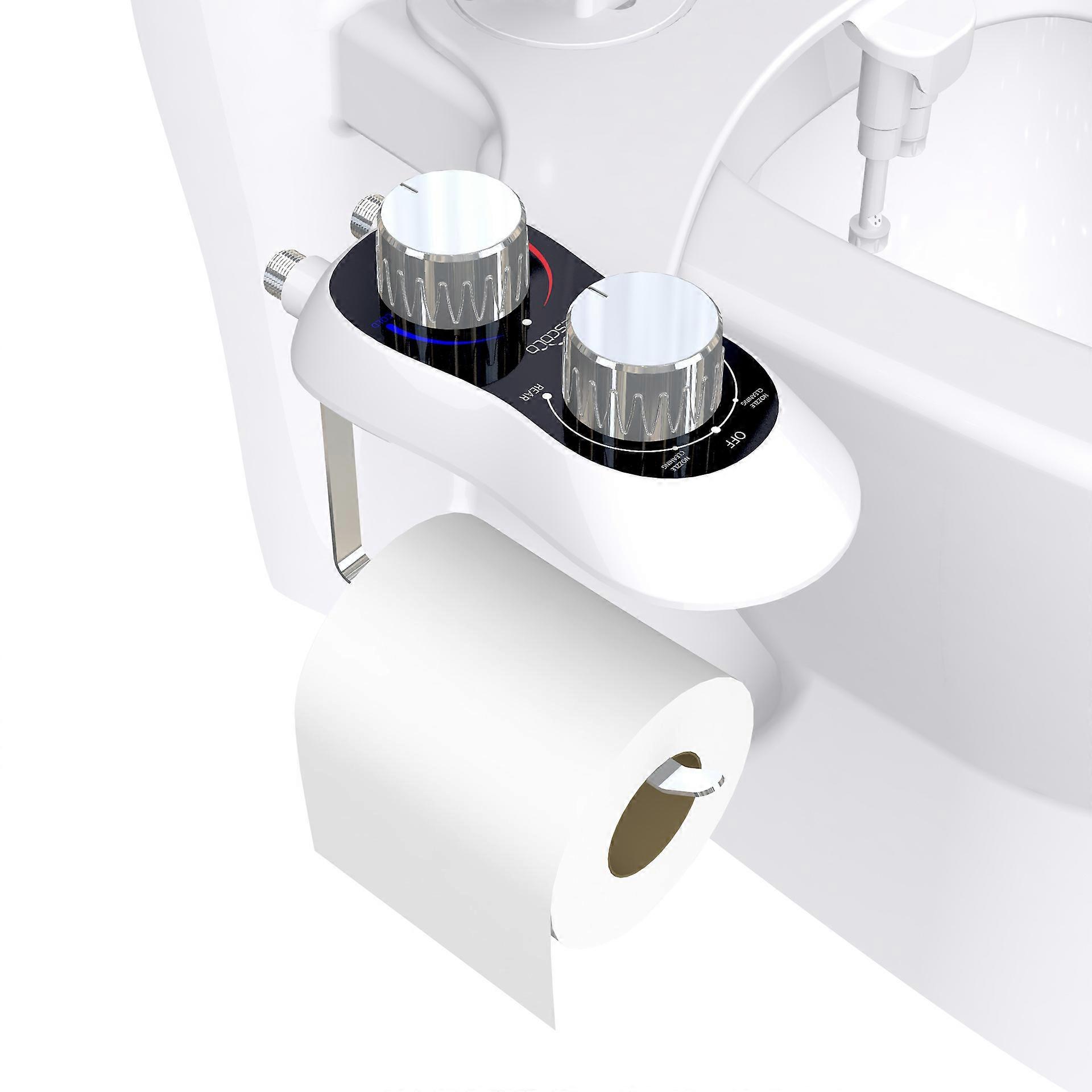 Toilet accessories, smart toilet seat butt flusher with hot and cold jets, with roll paper holder, toilet liner, self-cleaning dual nozzles, adjustabl
