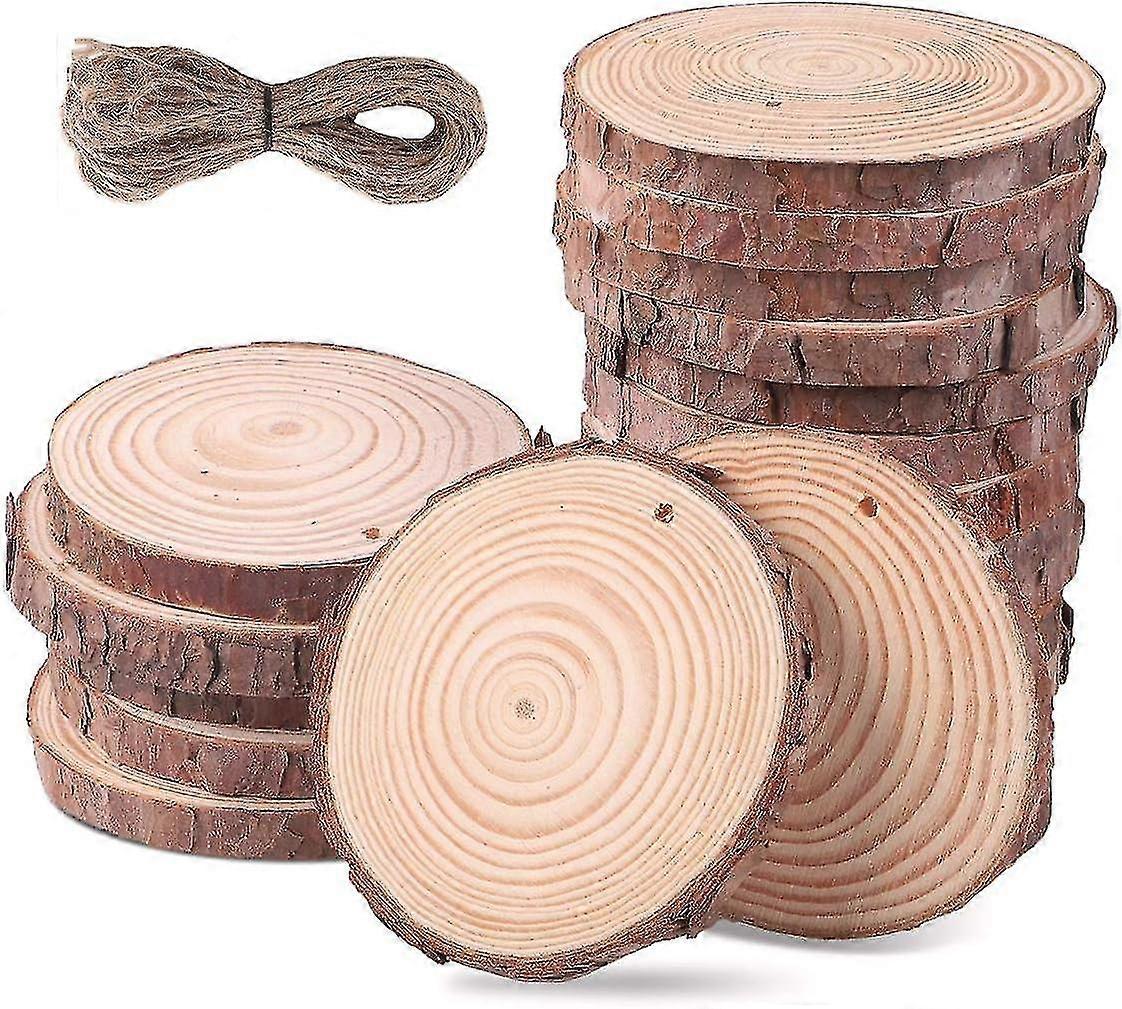 20 bitar träskivor med hål och jute rep