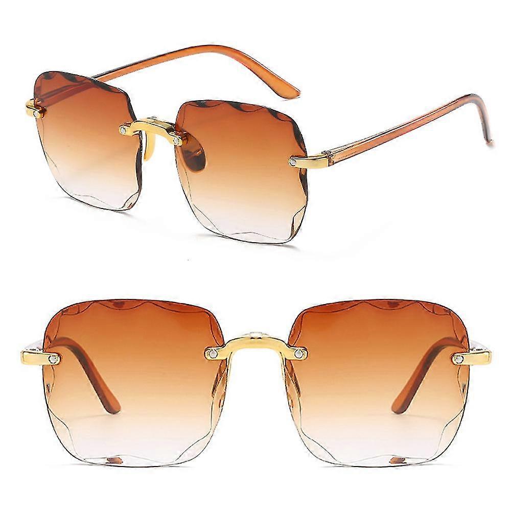 Womens Square Rimless Sunglasses Uv400 Gradient Lens Oversized Glasses