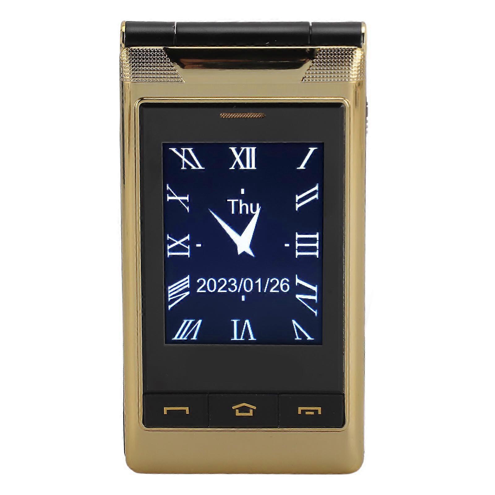 Senior Flip 4G Mobile Phone Large Buttons High Volume Dual Screen Dual SIM Dual Standby 5900mAh Support Flashlight Camera Music Player Gold