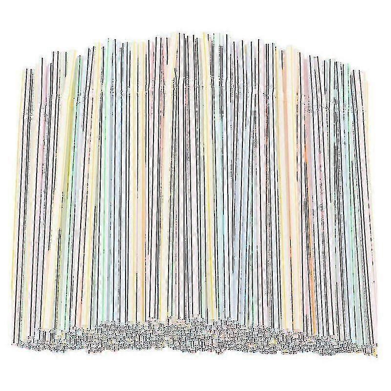 1000 Pcs Flexible Plastic Straws Striped Multi Colored Disposable Straw_fc24
