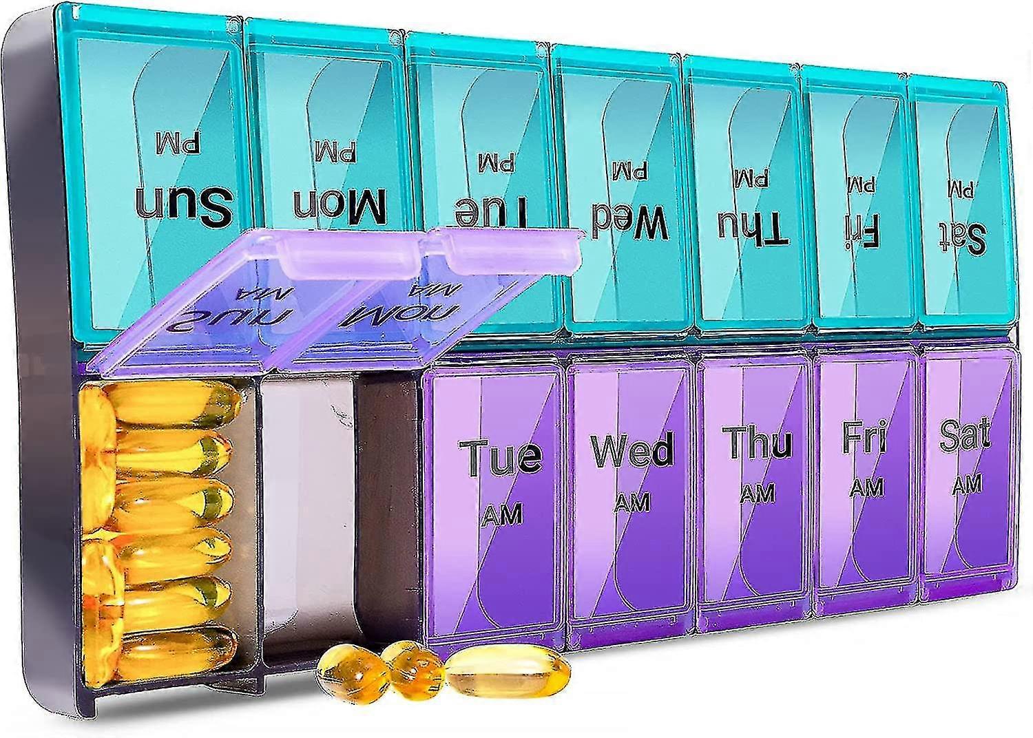 Extra Large Pill Organizer 2 Times A Day, Weekly Xl Am Pm Pill Case, 7 Day Pill Box Twice A Day, Oversized Daily Medicine Organizer For Vitamins (blue