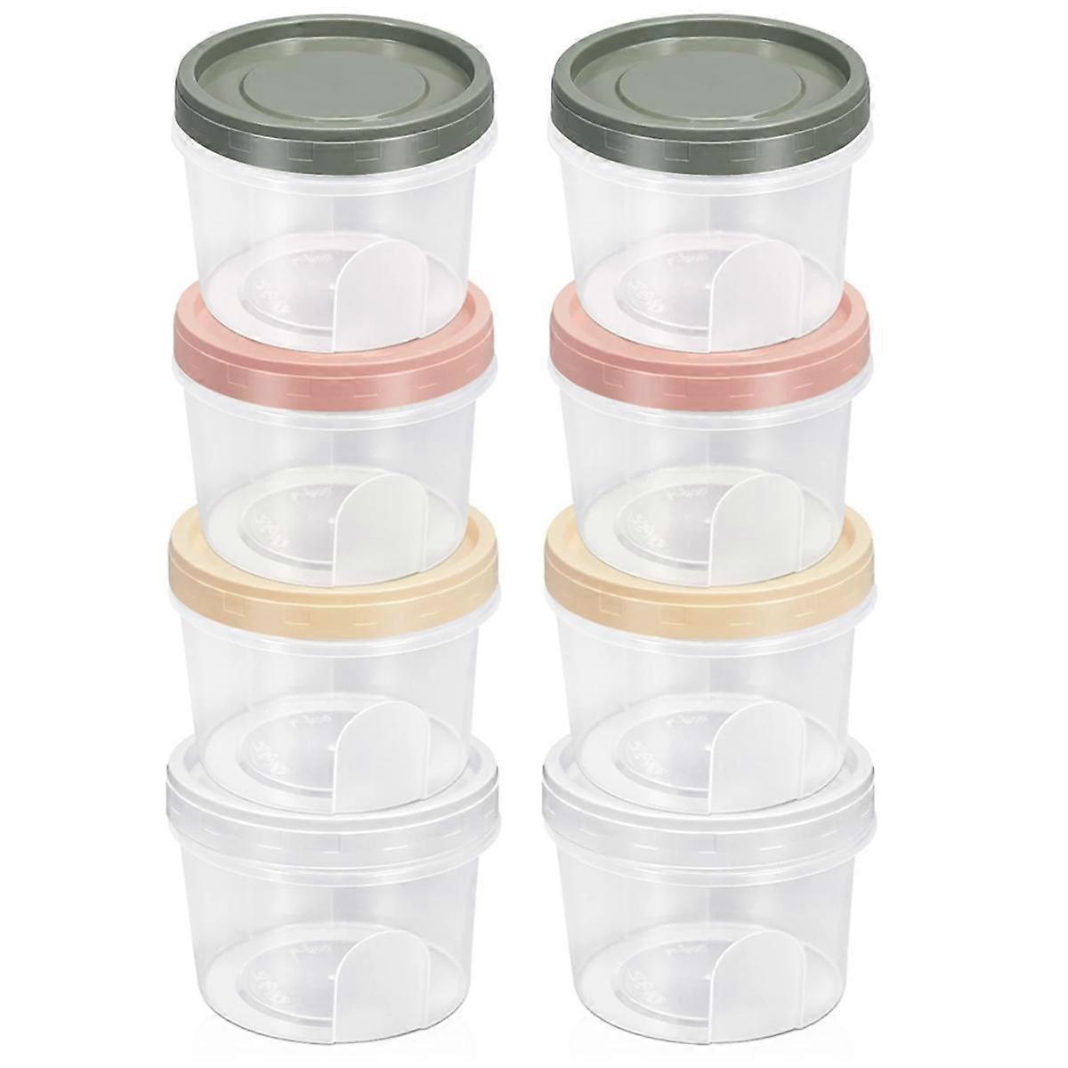 8PCS Round Plastic Containers with Lids, 500ML