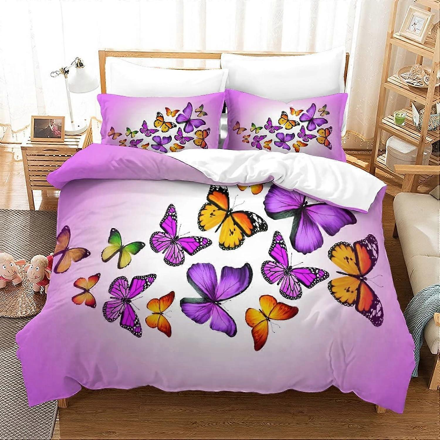 طقم مفروشات من الألياف الدقيقة مع غطاء لحاف فراشة وغطاء لحاف وغطاء وسادة مع قطع إغلاق بسحاب للرجال والنساء والأطفال D 135 * 200 سم