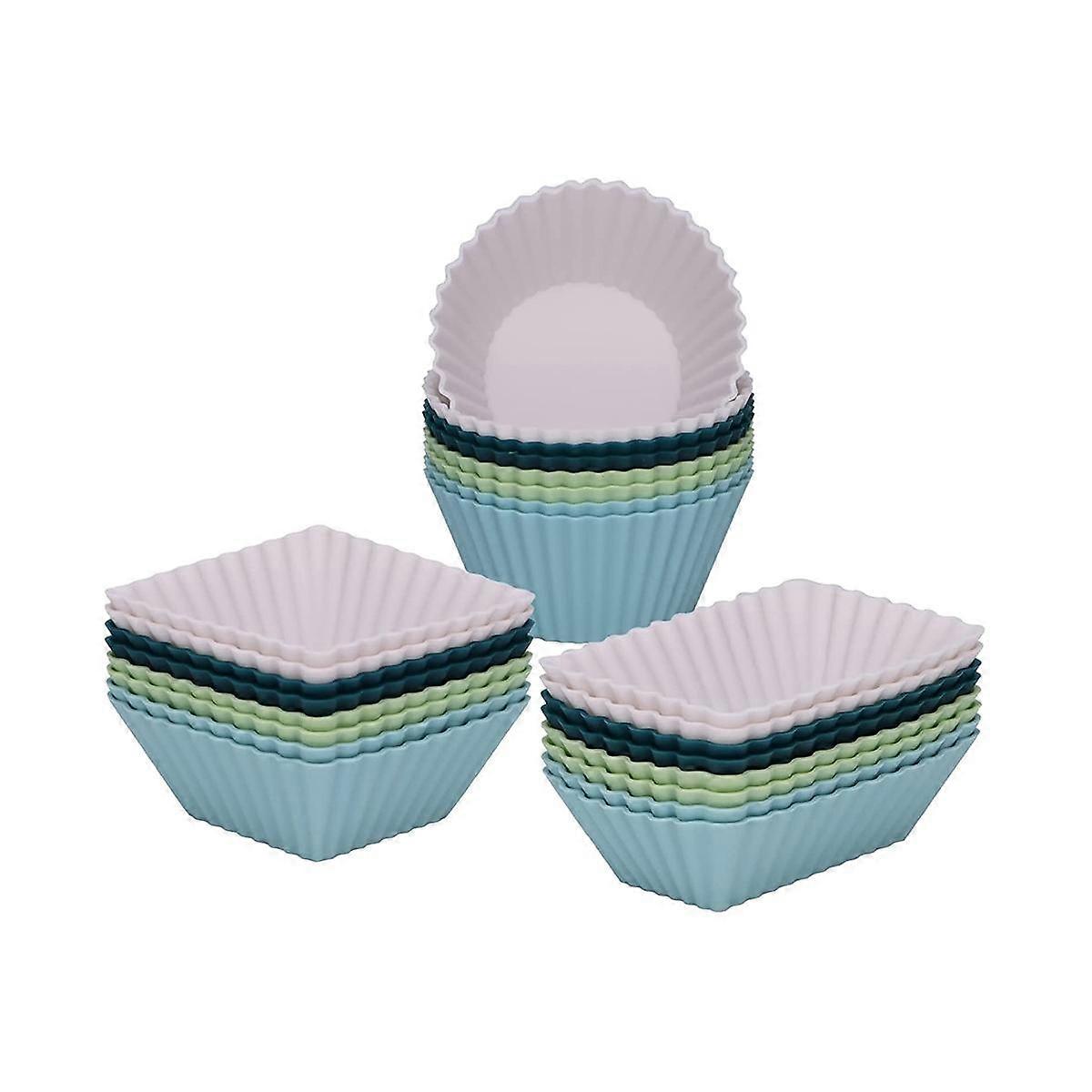 Silicone Cupcake Liners, 24Pack Reusable Baking Cups, 3 Shapes Muffin Liners Pastry Cake Molds, Lun