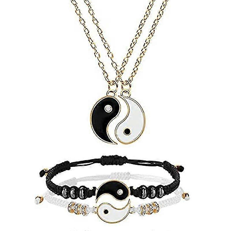 Tai Chi Yin Yang Bracelets Necklaces Set Alloy Pendant Adjustable Braid Chain
