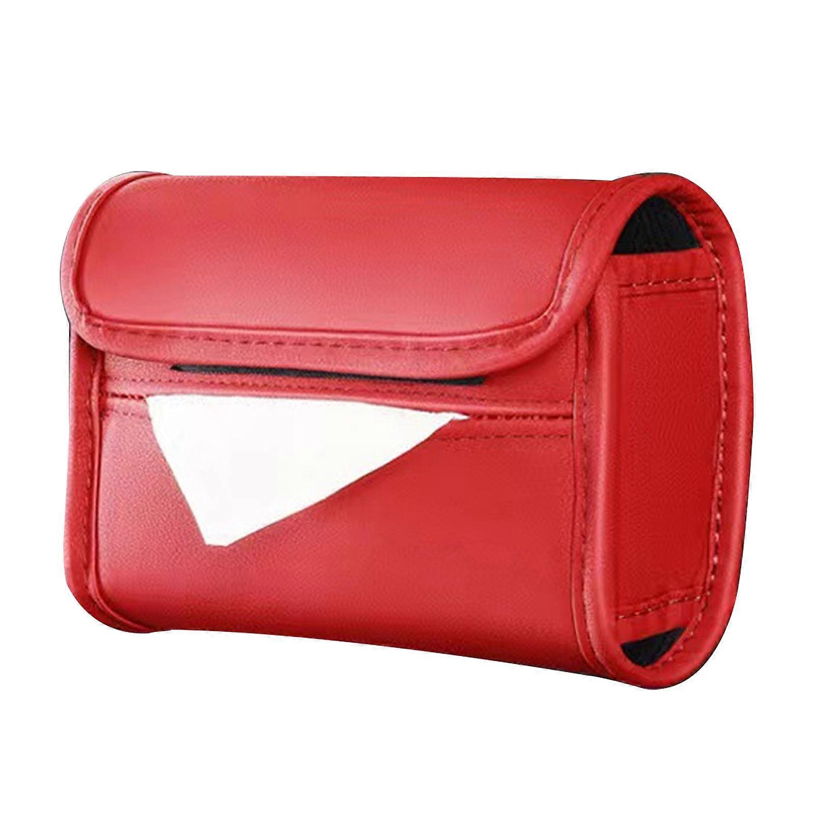Armlene Vev Box Holder Slitesterk Pu Skinn Baksete Vev Veske Holder Serviett Arrangør Rød YEMAA