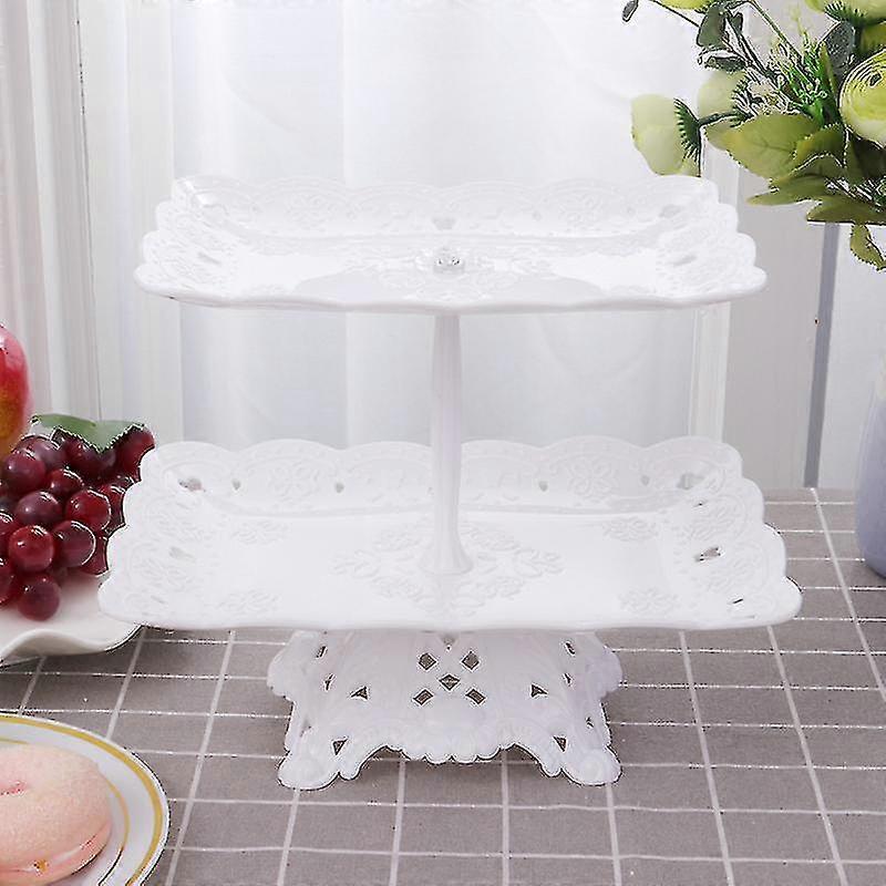 Party Dessert Table Decoration Square Double Layer Practical Cake Stand White Color