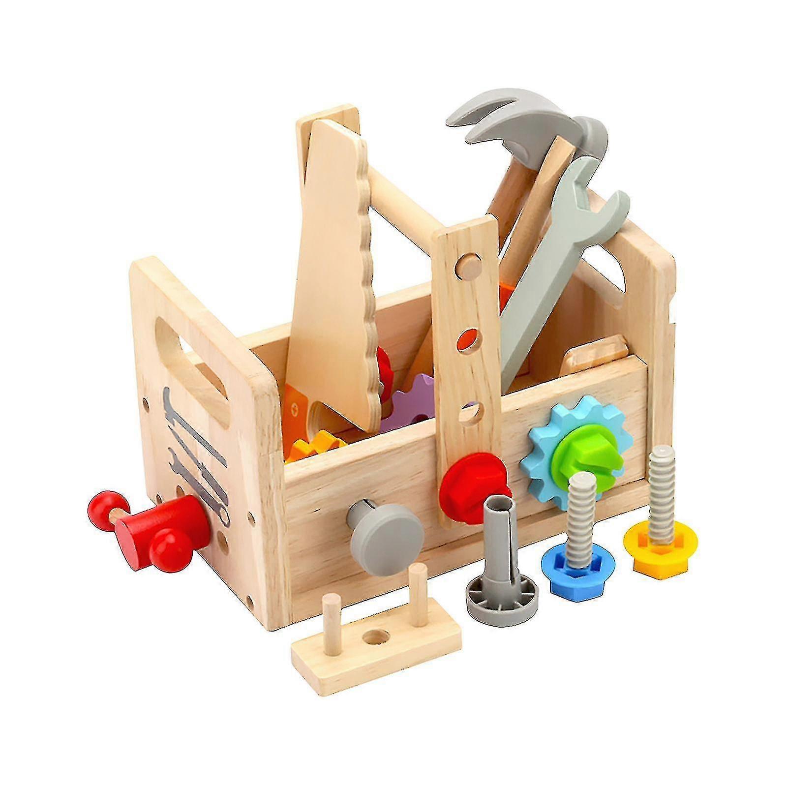Set di attrezzi in legno per i più piccoli, finta di giocare a costruzione per bambini Set di attrezzi per bambini con cassetta degli attrezzi in legno e set di giochi accessori, regalo creativo per ragazzi ragazze Cristo
