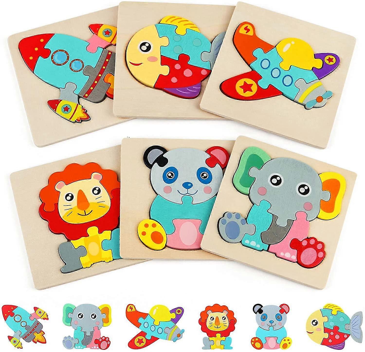 Wooden Jigsaw Puzzles For Toddlers, 6pcs Animal Puzzle Jigsaw Set Early Learning