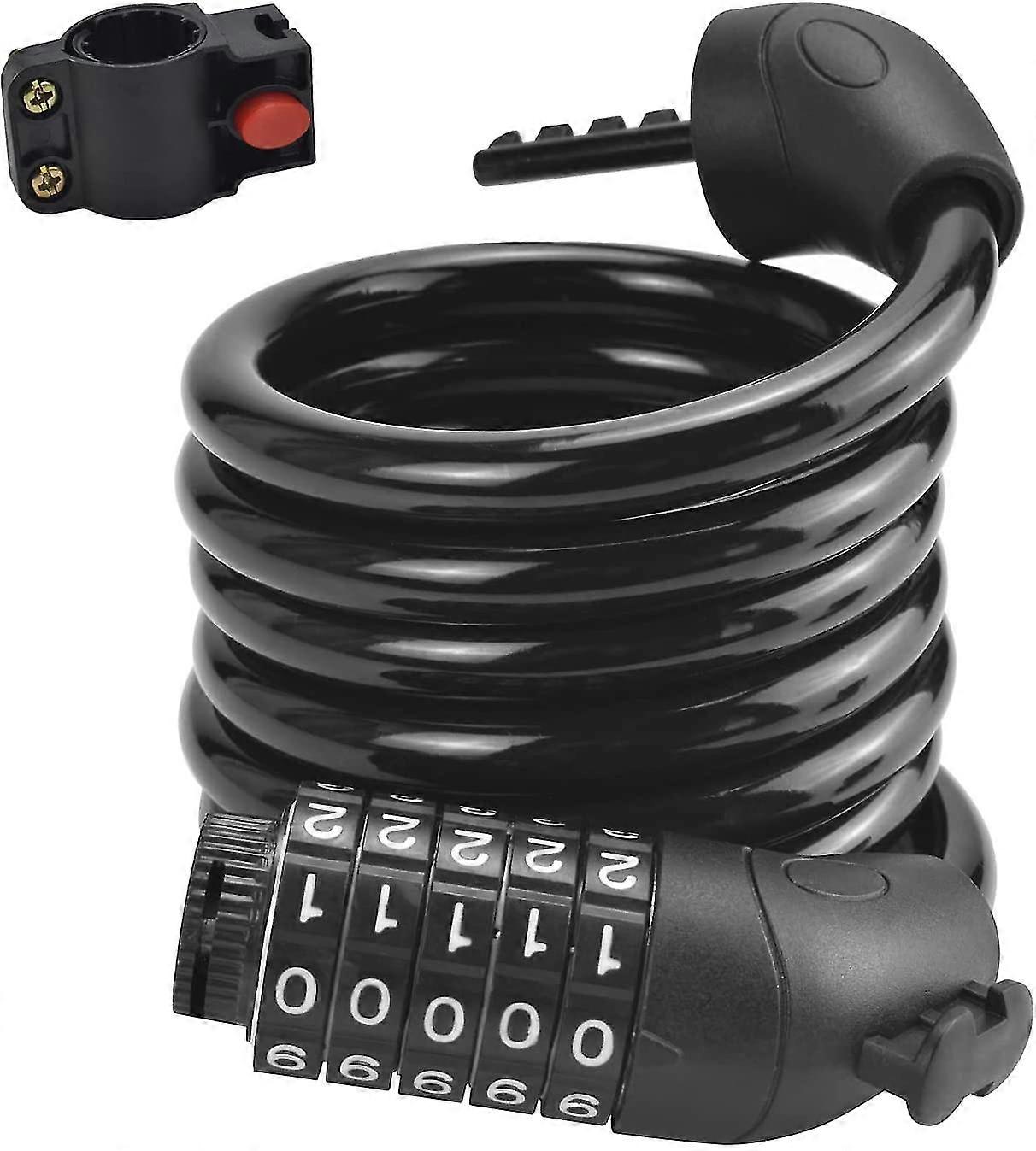 Bicycle Lock, Combination Lock 180cm/12mm, Cable Lock With 5-digit Code, Bicycle Lock With High Security Bracket, Lock For Bicycles, Motorcycles, Gate