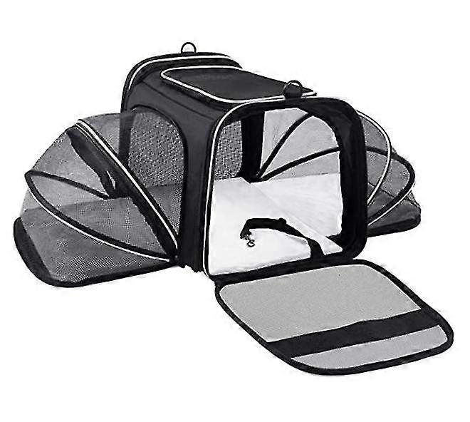 Cat Carrier, 3 Sides Expandable Foldable Pet Carrier For Cat Dog(46*28*28cm)black