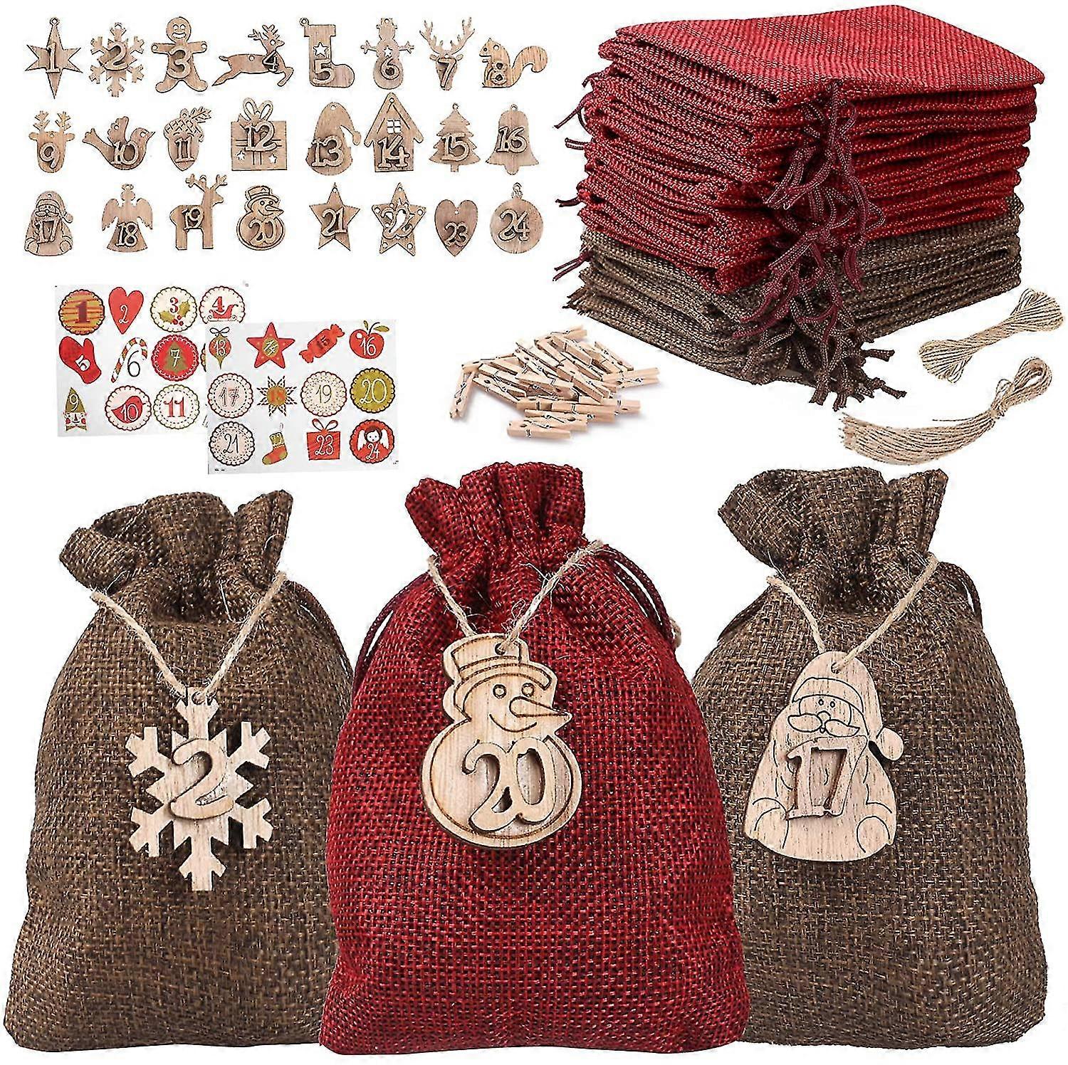 24pcs Advent Calendar Bags For Filling,24 Clips And 10m Jute Cord H
