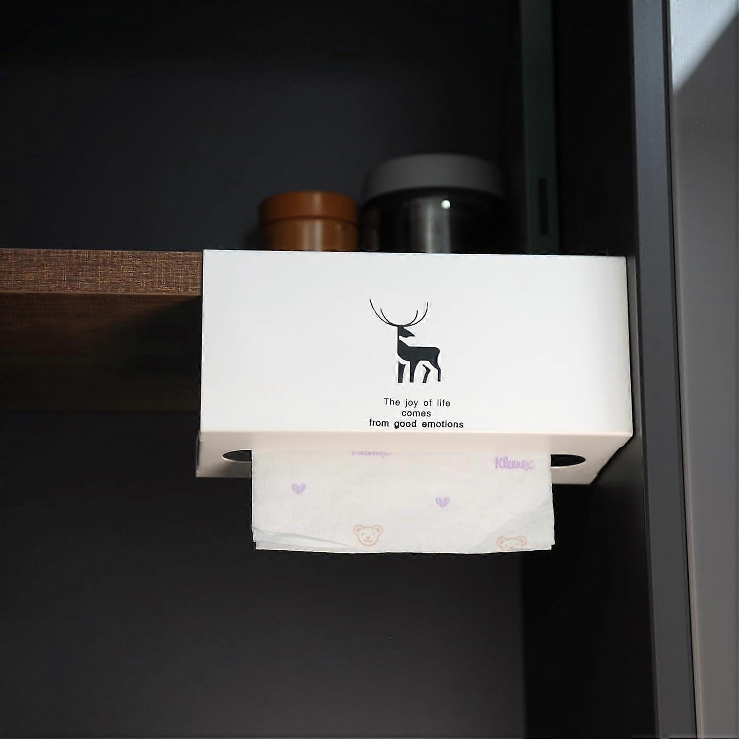 2PCS Pack Rectangular Tissue Box Organizer Under Desk, Space Saver, Wall Mounted Tissue Box Holder, Easy Mount Under Table or Shelf, (Beige White)