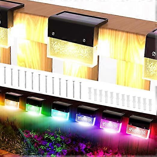 2 قطعة مصباح حائط شمسي ، RGB + ضوء دافئ مزدوج الوضع ، ضوء درج الفناء في الهواء الطلق