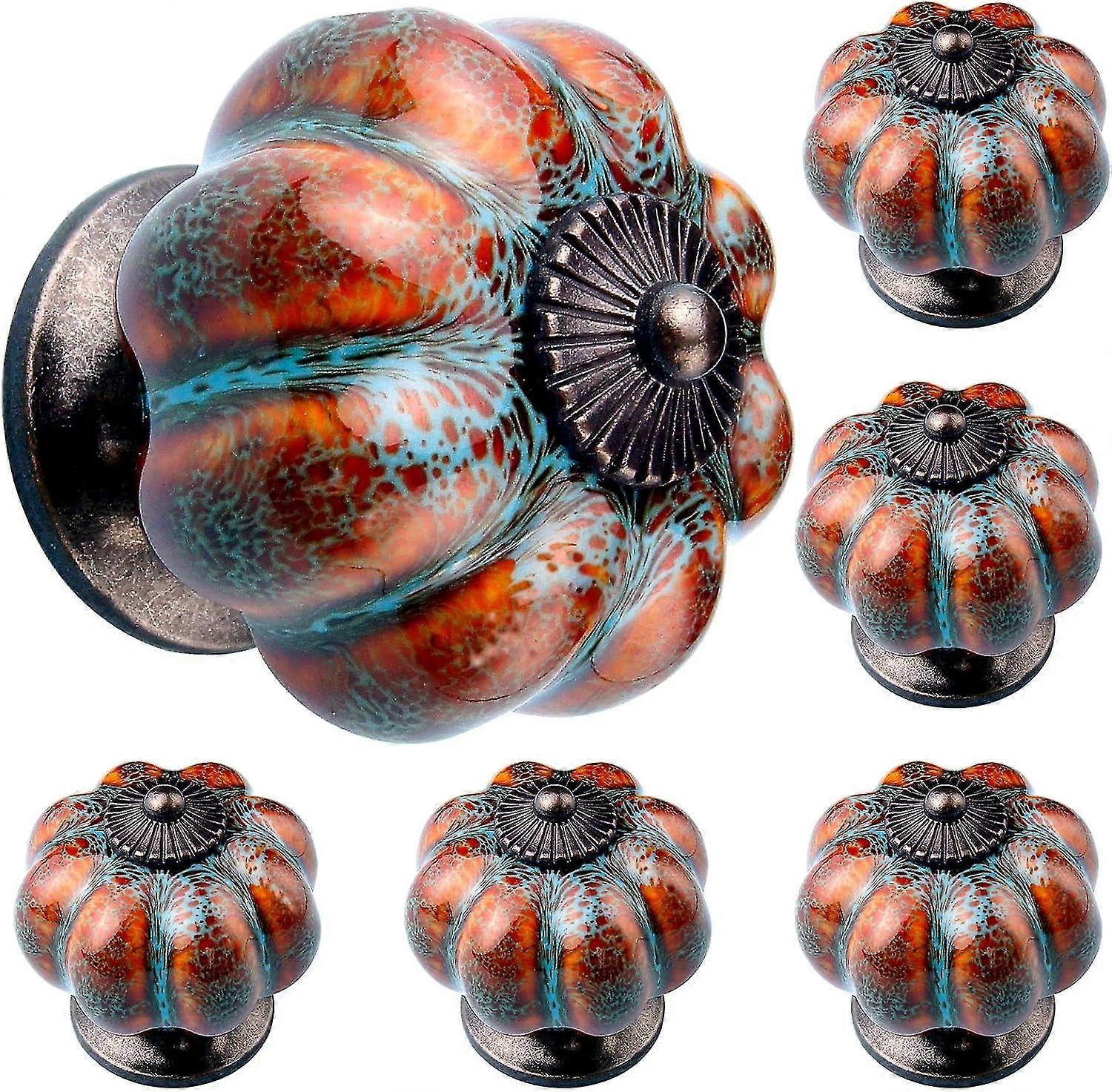 Drawer Knob Ceramic Knob Cabinet Knobs 6 Pcs Drawer Pull Glazed Ceramic Knobs With Pumpkin Shape For Decor Door Pull Handle For Vintage Cabinet