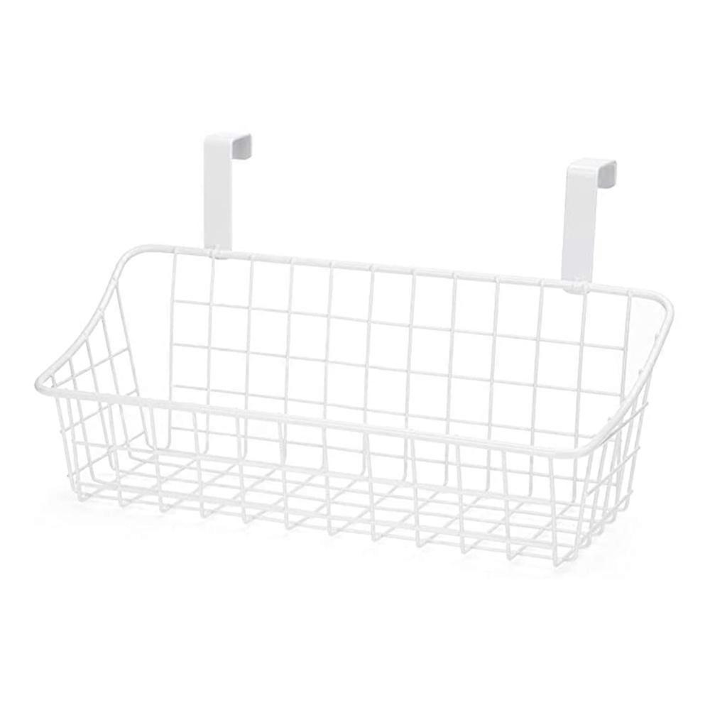 Basket with Hook Grid Storage Basket, Hang It Behind a Door or on a Railing, over the Cabinet Door, White