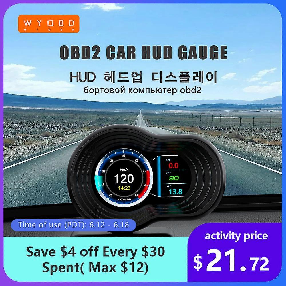 F15 OBD2 HUD 平视显示器 汽车数字车速表报警 水油温度 涡轮机压力 车载电脑