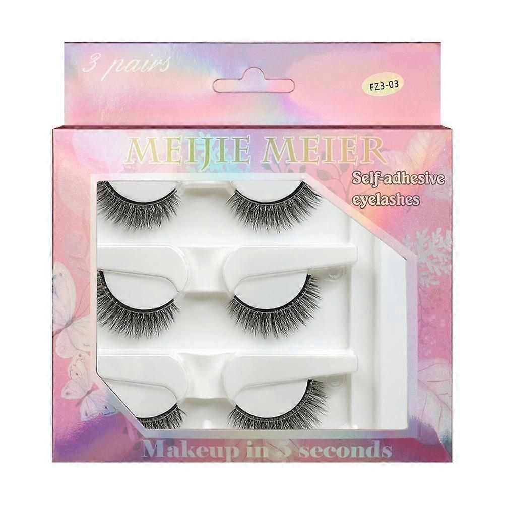 Self Adhesive Eyelashes No Glue Reusable Volume Extensions Natural Look Gift for Women 3 Pairs