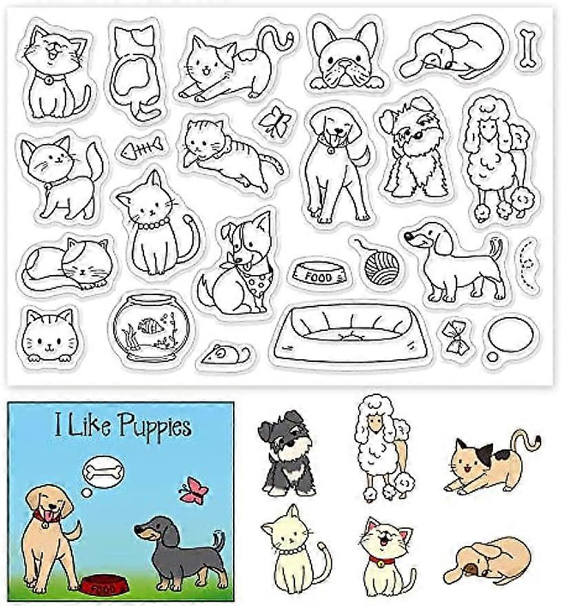 Decorative Clear Stamps Plastic Stamps Animal Cat Dog Silicone Stamp Film Frame Transparent Seal Stamps for Gift Photo Album Invitation Card Making Sc