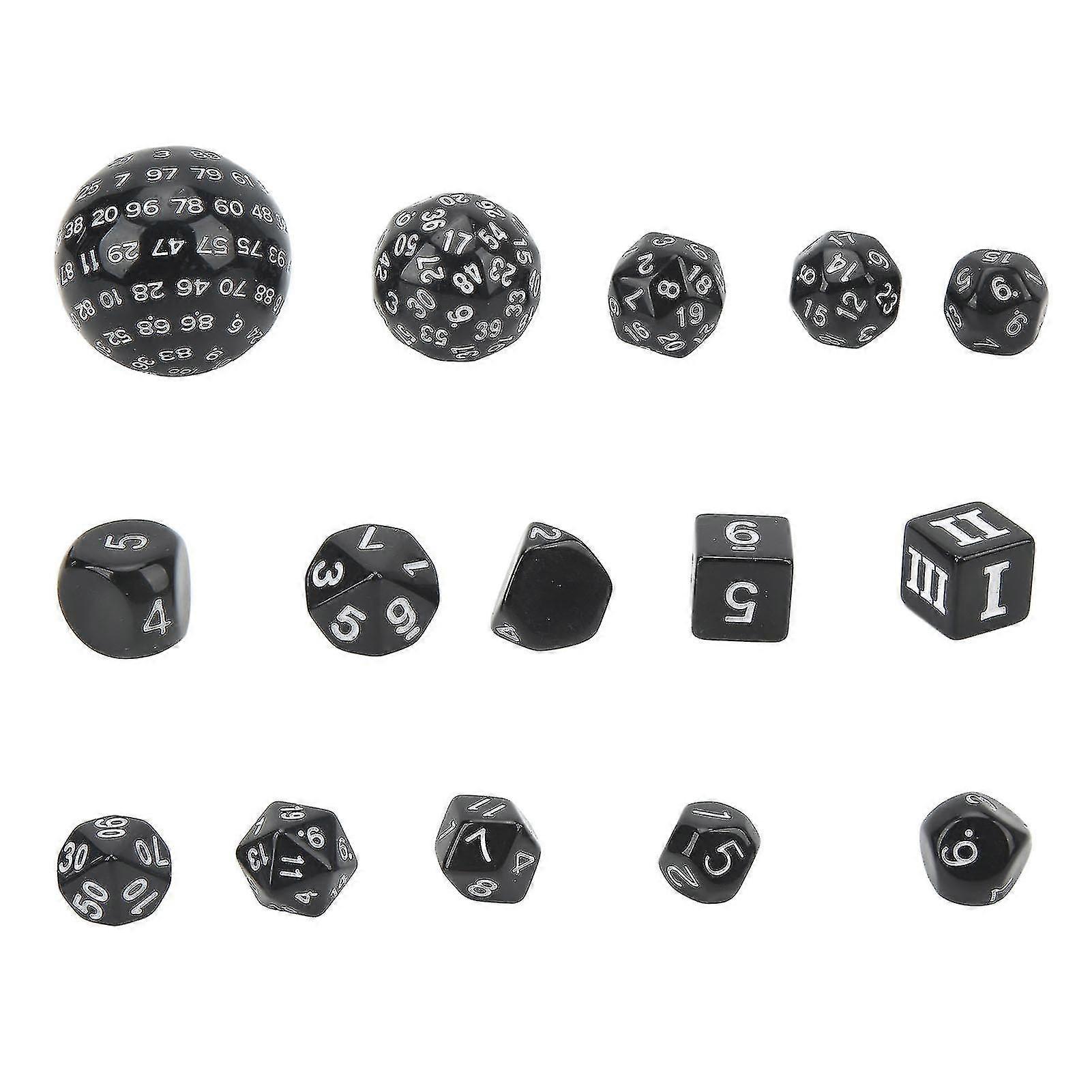 Acrylic Polyhedral Dice Set - 15pcs for Table Gaming, Role Playing Games - Black and White