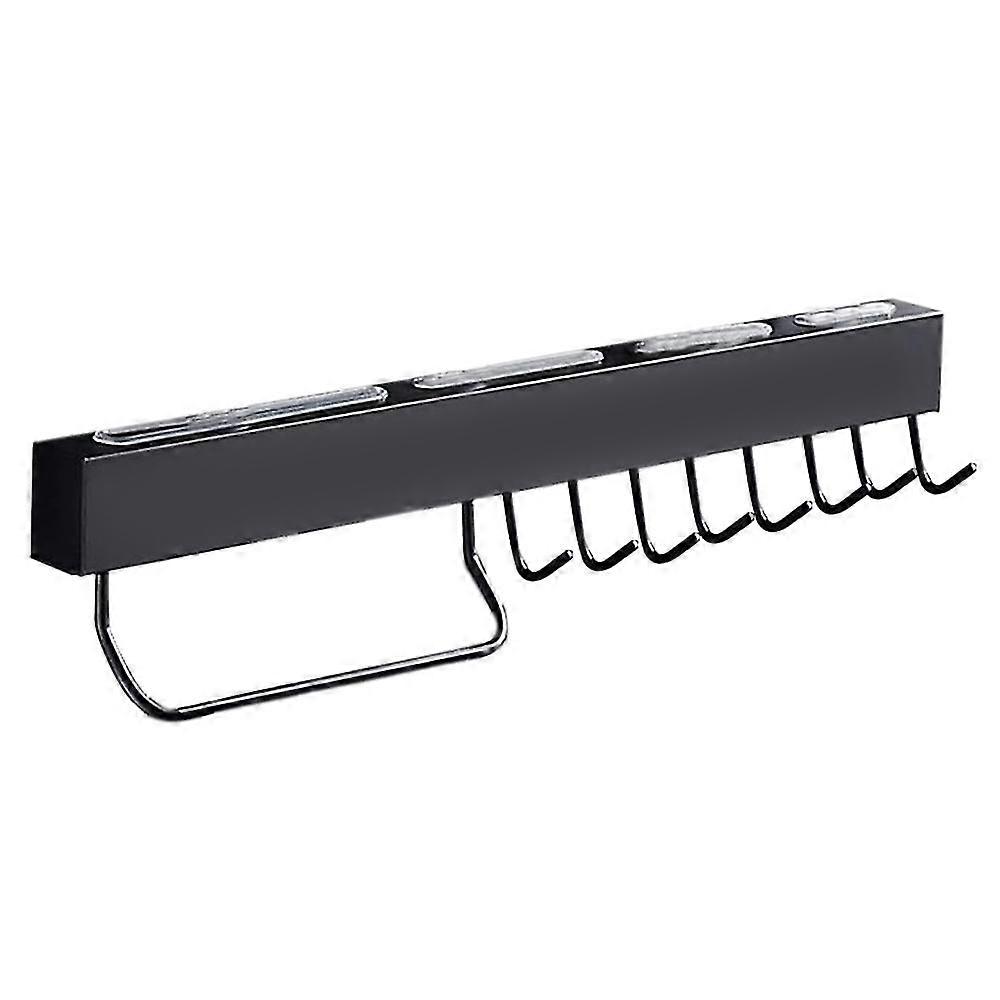 Black Kitchen Wall Rack With 8 Hooks With A Set Of Accessories