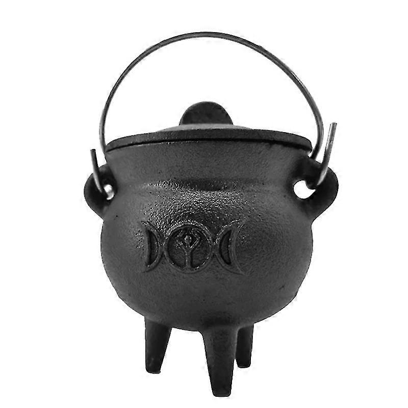 1pc Iron Cauldron With Lid Handle Moon Phase Witch Pot Incense Burning Pot For Spells Smudging