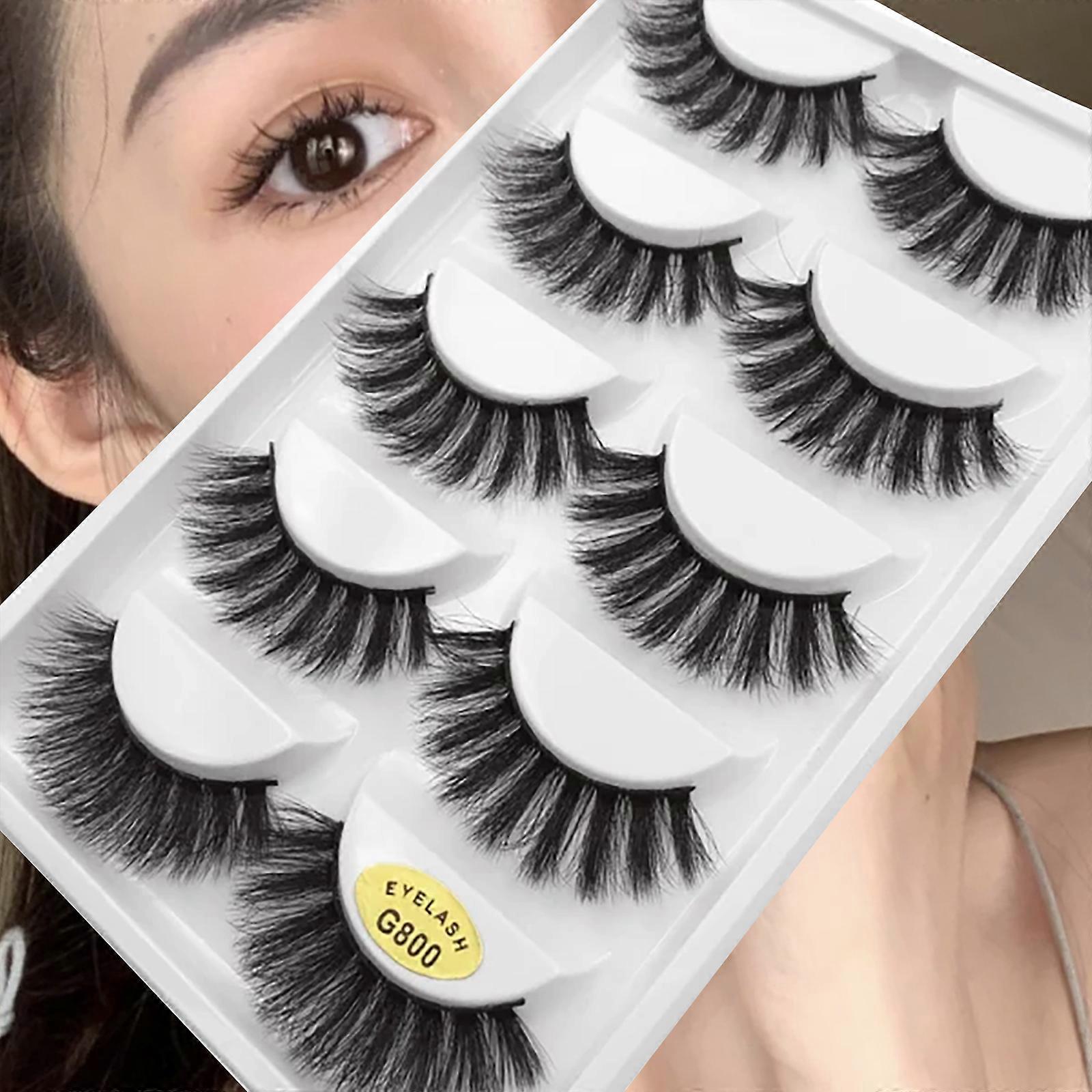 5-pair false eyelashes - 3D faux mink - G800 Black