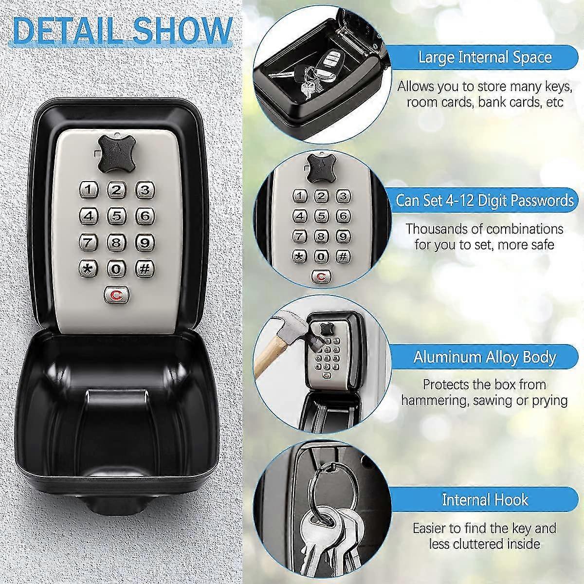 Piclafe Outdoor Key Lock Box - Wall Mounted Combination Lock, Waterproof & Secure
