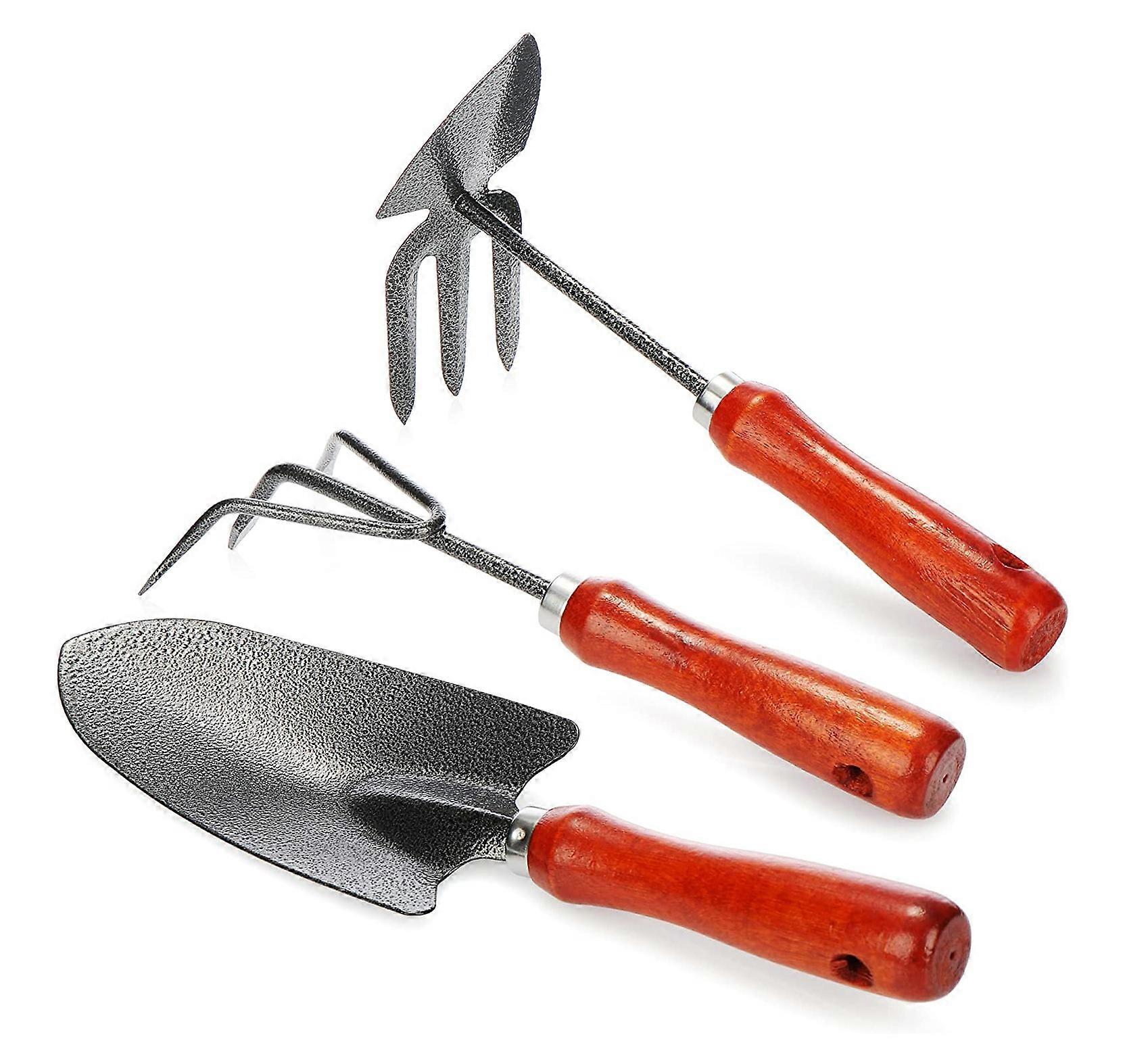 3 Piece Garden Tools Set with Double Hoe Hand Cultivator Flower Trowel