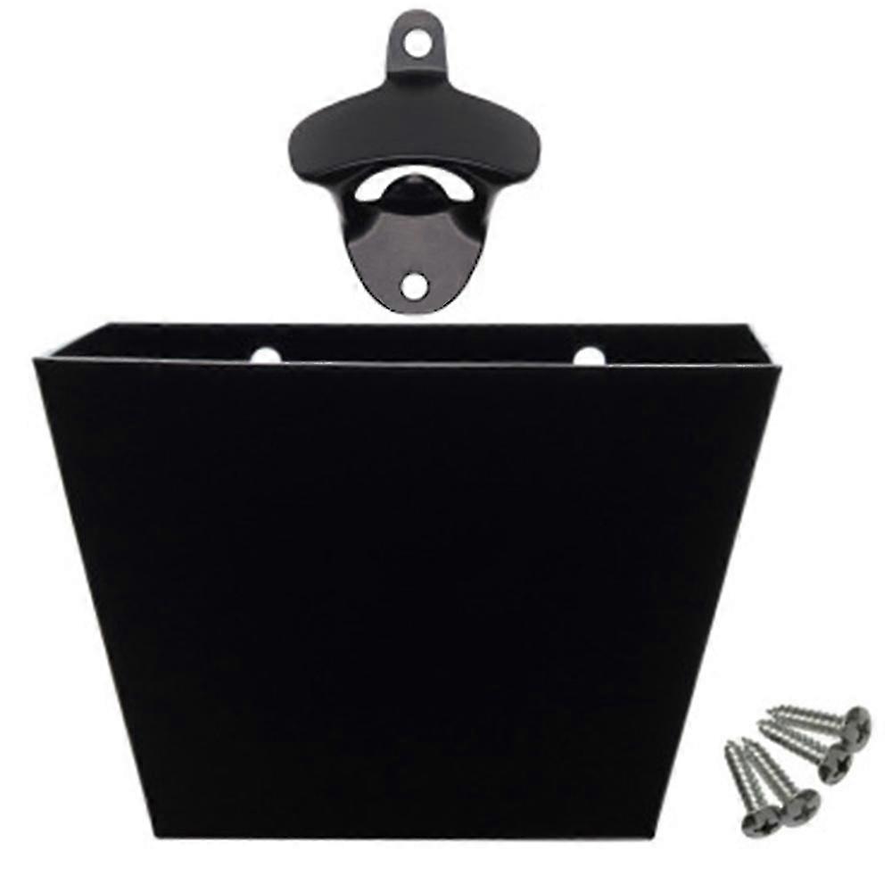 Väggmontering flasköppnare med stållock catcher bin, svart