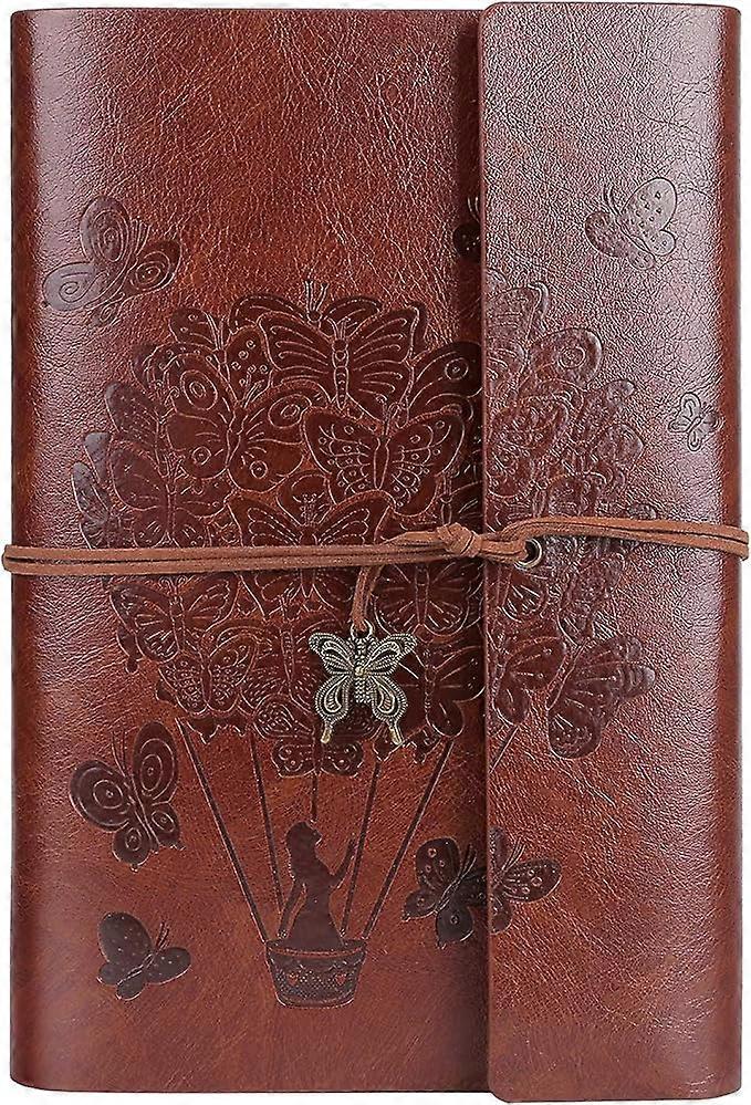 A5 (brown)Leather notebook - Leather travel notebook with spiral binding and lined paper Classic retro embossed pendants