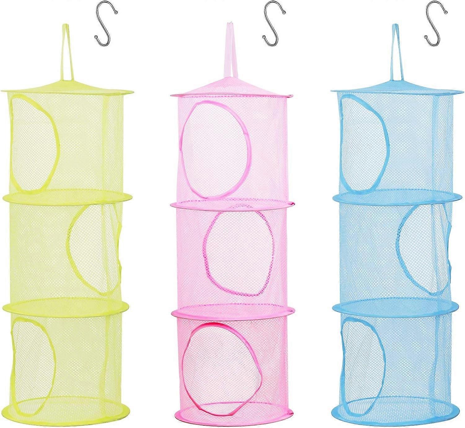 3 Pcs Kids Storage Net, Foldable Mesh Basket Hanging Toy Storage with S-Hook for Plush Toys Small