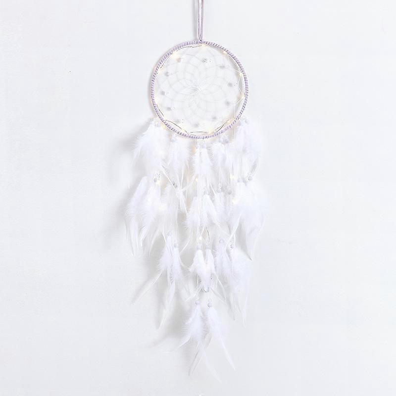 Fjäderdrömfångare, handgjord lysande drömfångarmobiler drömfångare retro romantisk dekor