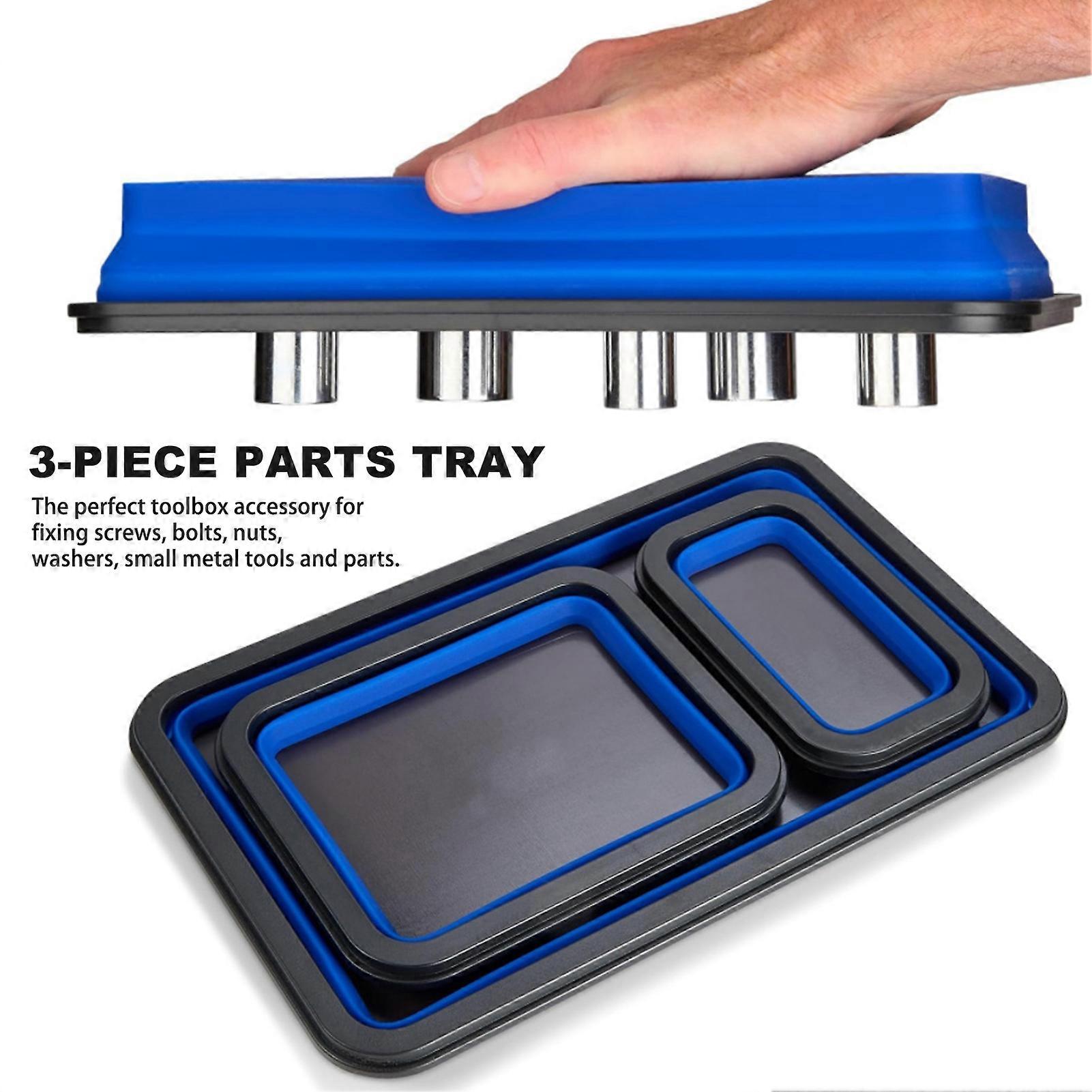 3-Piece Collapsible Magnetic Parts Tray Set - Foldable Silicone Screw Bowls With Magnetic Base For Tools & DIY Projects