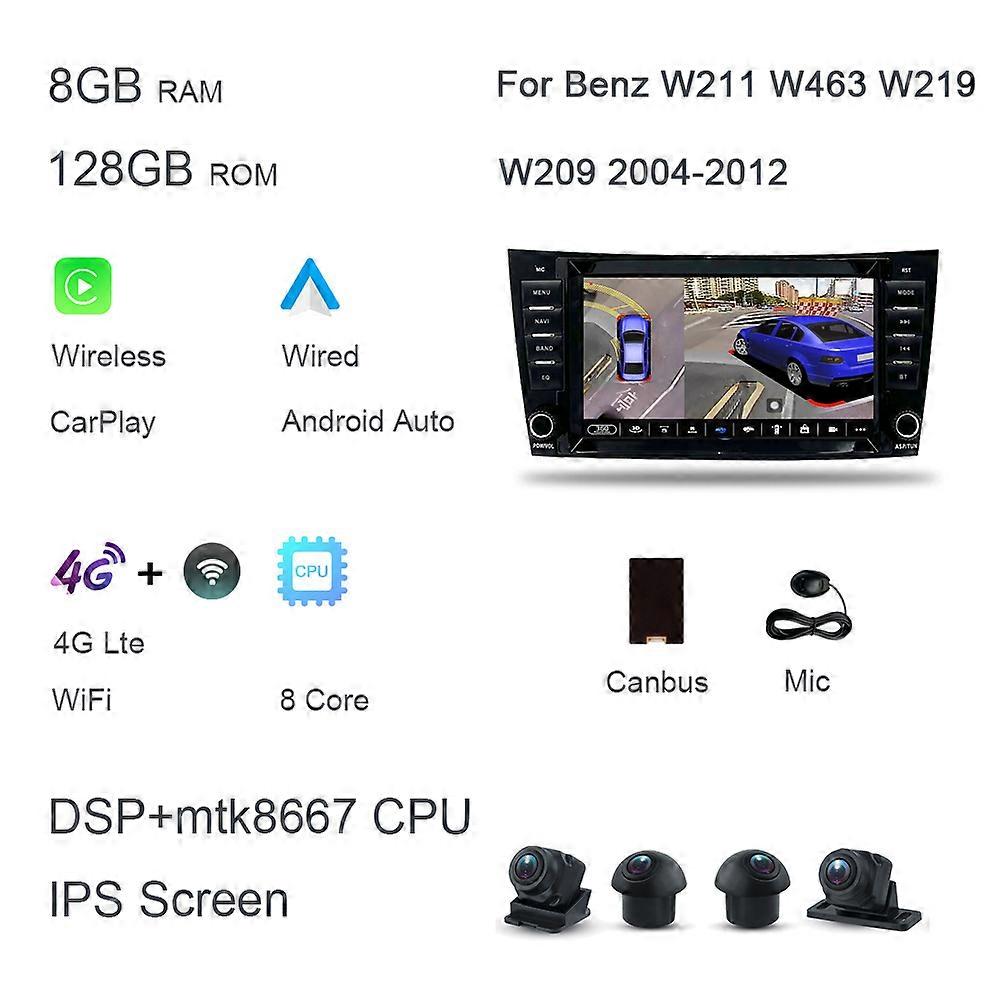 DSP carplay 8" Android 12.0 128GB+8GB 8 Core car Radio For Mercedes Benz E-class W211 E200 E220 E300 E350 E240 Car DVD Player