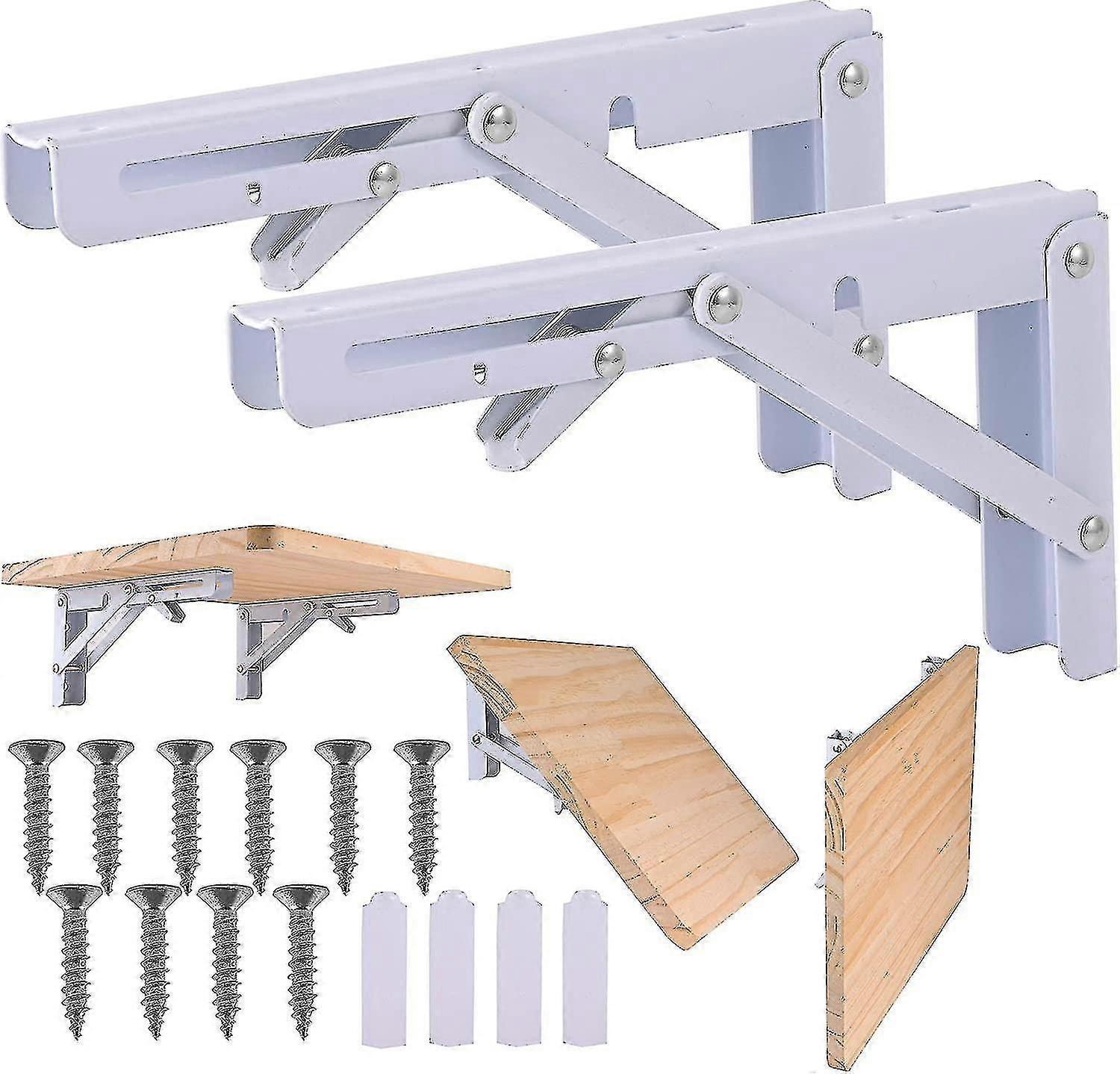 2pcs Folding Shelf Brackets - Heavy Duty Metal Collapsible Triangle Shelf Bracket, Diy Wall Mounted Folding Table Hinge, Space Saving For Bench Table-