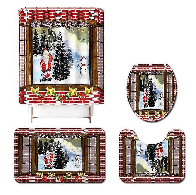 Mng Cartoon Claus Print Non-slip Toilet Carpet Set