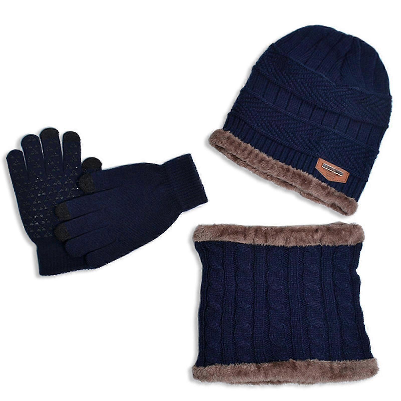 Winter Beanie Hat Scarf Set Unisex Slouchy Scarf Warm Knitted Hat Gloves Kit for Outdoor