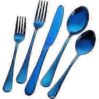 Boeyaa Blue-Silver Cutlery Set 5-Piece Set Including Fork Knife and Spoon Mirror Polished Dishwasher