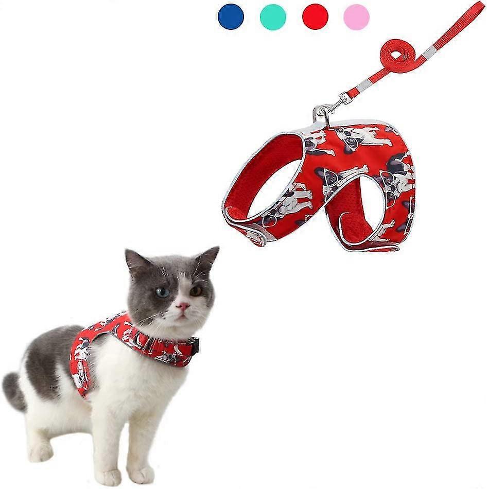 For Anti-Leak Cat Harness and Leash - Adjustable Soft Mesh Harness for Small Medium Cats and Kittens, Pet Safety