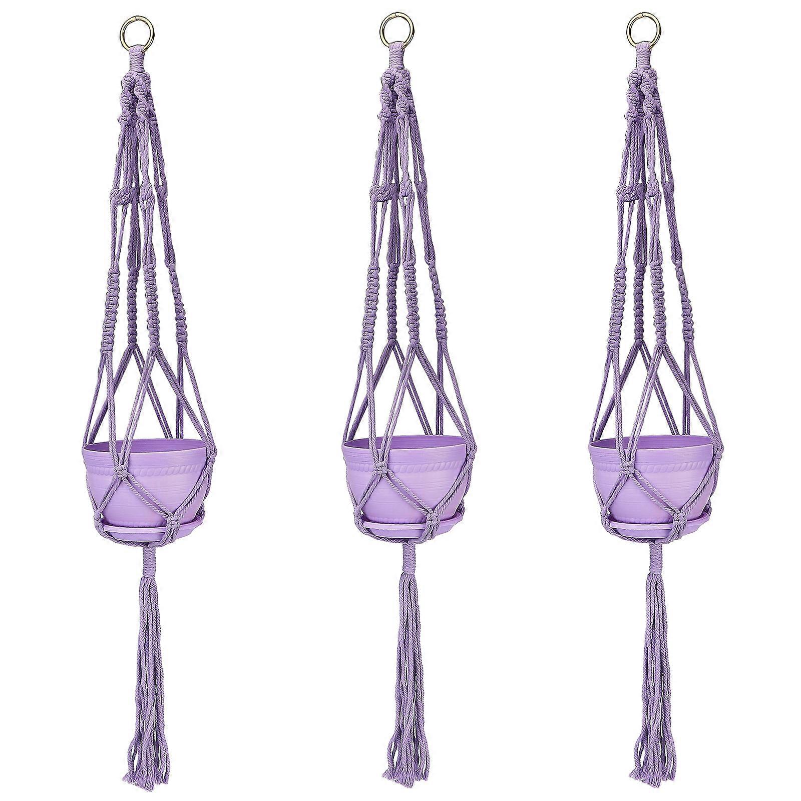 Cabide de plantas com vasos de flores, 3 conjuntos de vasos suspensos de plantas internas, corda de algodão artesanal boêmia home dcor, ideias para qualquer pessoa, incluindo racks de plantas, f