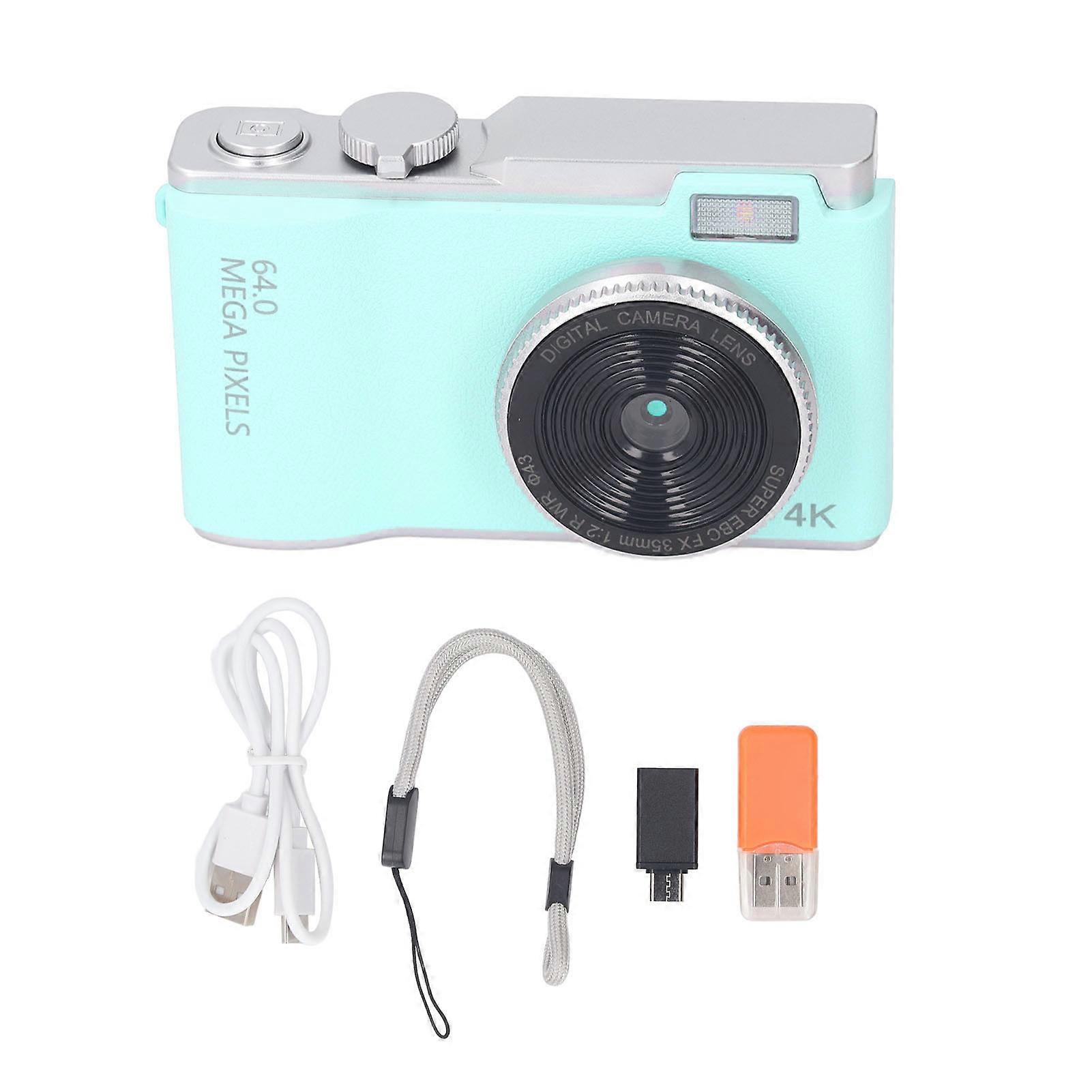 48MP Digital Camera 1080P HD Display Dual Lens Front and Rear 16X Digital Zoom Point and Shoot Type C Charging Light Green