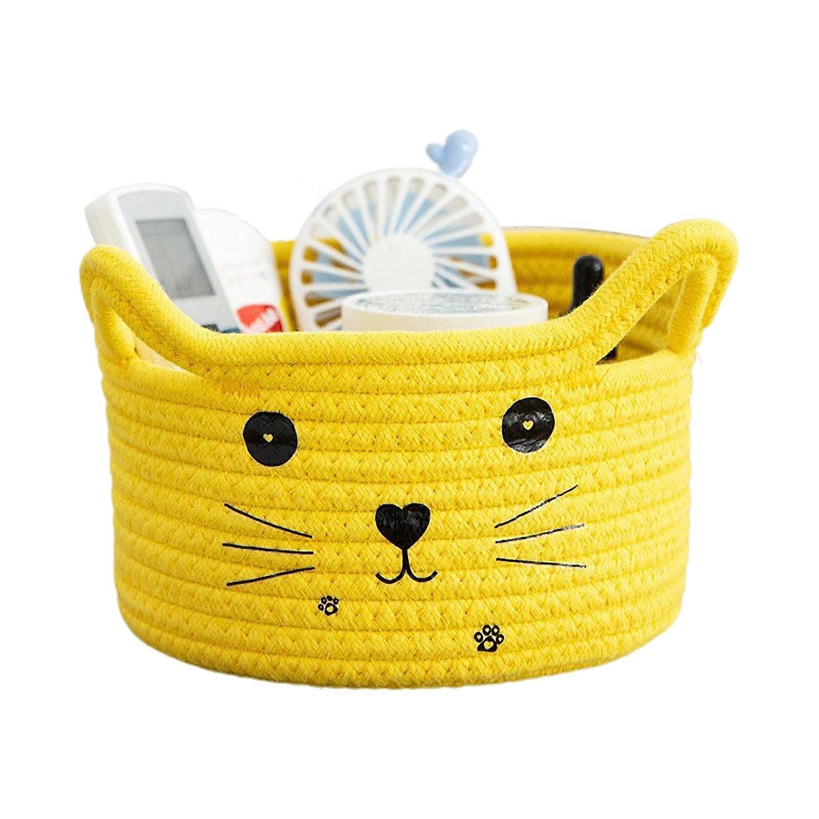 Decorative Cat Basket Storage Woven Basket Organizer with Ears Large Capacity Easy to Clean Toys Clothes Cotton Rope Basket